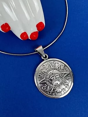 Sterling Silver Mexico Taxco TC Mayan Sun Calendar Pendant 16  Necklace - 16g • $54.95