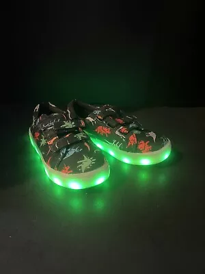 Fabkids Dinosaur Dino Light Up Fuzz Back Strap Sneaker Tennis Shoe Size 12 EUC • $12.99