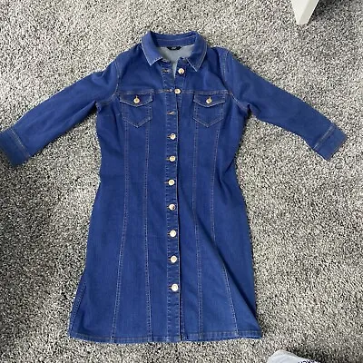 £6 • Buy Ladies Blue Denim Shirt Button Up Pencil Dress Size 14