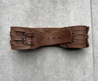 AllSaints Leather Belt Womens Brown Wide Braided  79x8 Cm • £57.85