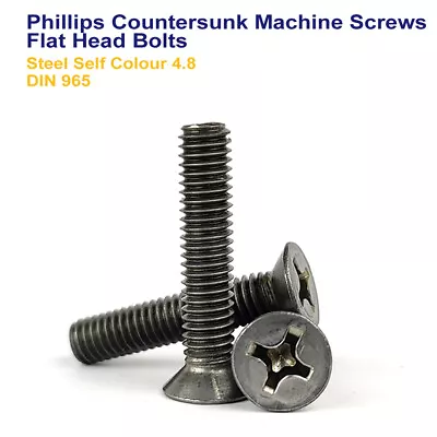 M4 M5 M6 M8 Phillips Countersunk Machine Screws Flat Head Bolts Steel - Din 965 • £44.99