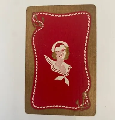 Single Swap Trading Playing Card SAILOR GIRL 1940s MCM NAUTICAL 40s VTG Linen • $1