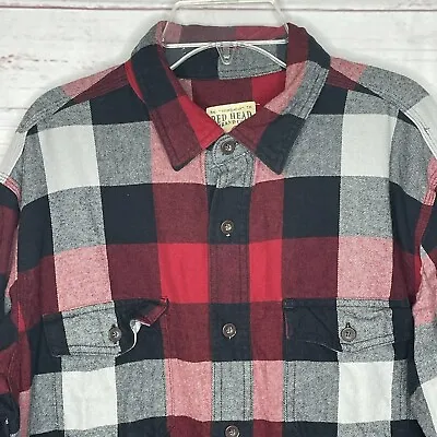 RedHead  Flannel Shirt Mens Large Red Black Buffalo Plaid Long Sleeve Button • $11.19