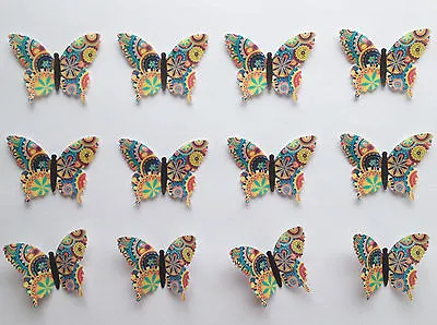 12 Hippy 70s Edible Rice Wafer Paper Butterflies Party Cake Cupcake Toppers • £3.55