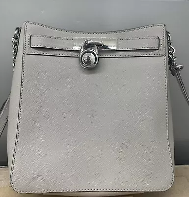 Nwt Michael Kors Hamilton Leather Medium Top Zip Chain Link Messenger-light Gray • $70