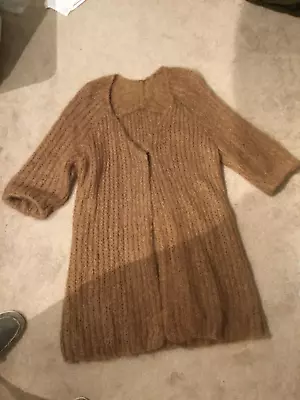 Original 1930s Women Dark Beige Mohair Wool Long Sweater  Coat Sz M 30s • $180