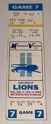 11/5/78 Vikings Lions Unused NFL Ticket Stub Fran Tarkenton Metropolitan Stadium • $41.99