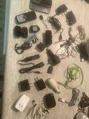 Lot Of Various Vintage Cell Phones Bluetooth Cords Charger Blocks Bundle • $31.96
