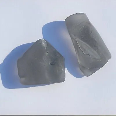 Sea Glass Pair Of 2 Clear Gray Colored Found @ Lake / River Beach Huge Chunk • $8.95