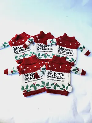 Lot Of 5 MAKERS MARK Christmas Bottle Coozie Sweaters Red White & Green Holly • $39.95