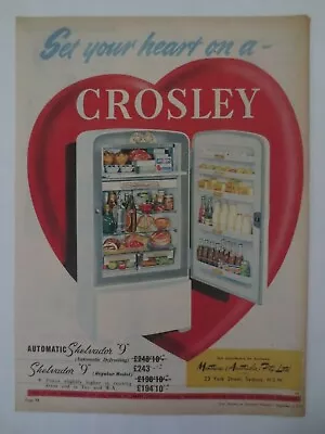 Vintage Australian Advertising 1954 Ad CROSLEY SHELVADOR REFRIGERATOR Fridge Art • $14.95