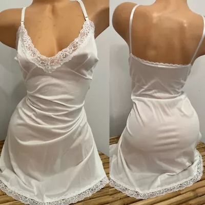 VINTAGE SLIP DRESS LINGERIE SILKY WHITE FULL FIGURE By SEARS  Sz 44 • $18.50