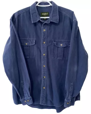 EDDIE BAUER Vintage Men's Large Chamois Button Up Fleece Shirt Faded Blue Size L • $29.95