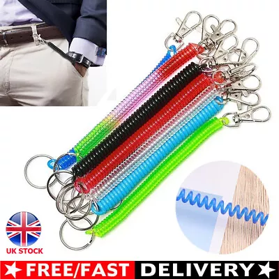 Retractable Spiral Clip On Ring Stretchy Elastic Coil Spring Keyring Key Chain • £2.95