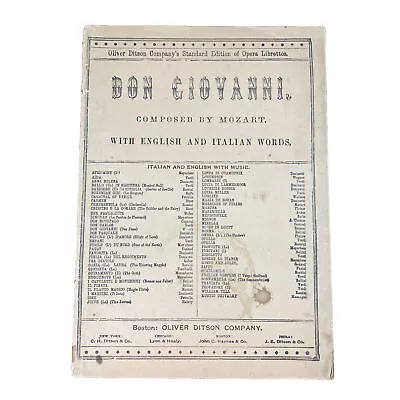 Antique Opera Librettos Don Giovanni Composed By Mozart Oliver Ditson Company  • $13.99