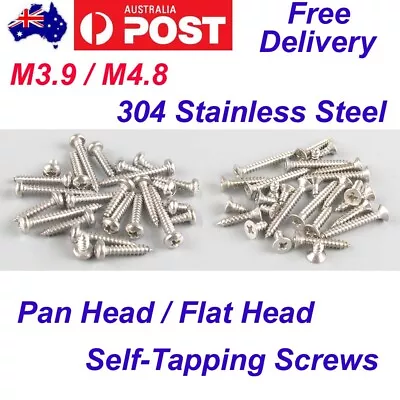 M3.9 M4.8 304 Stainless Steel Pan Flat Head Self-Tapping Screws Metric Coarse • $3.99