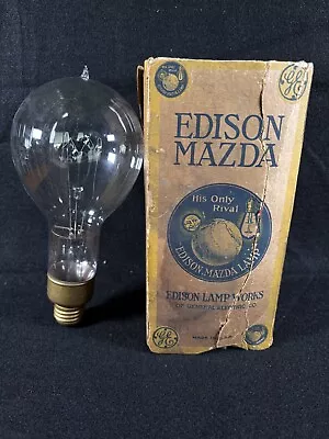 Vintage Edison Mazda 200W 112V Lightbulb W/ Original Box Filament Intact • $45