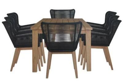 $3339 • Buy Alanya 9 Piece Outdoor Dining Setting Solid Eucalyptus Timber Black/grey/natural