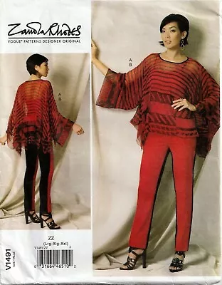 Vogue Zandra Rhodes Designer Pattern V1491 Tunic Top & Pants Size 16-26 Uncut • $11