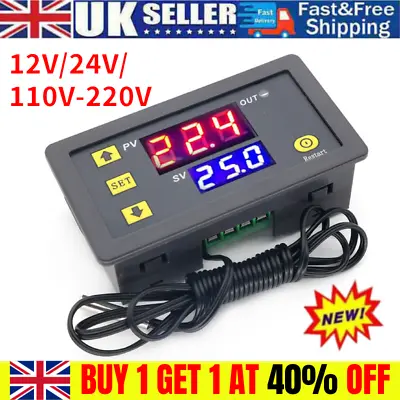 NEW 12V/24V Temperature Controller Switch With Probe 20A Thermostat Control - UK • £7.69