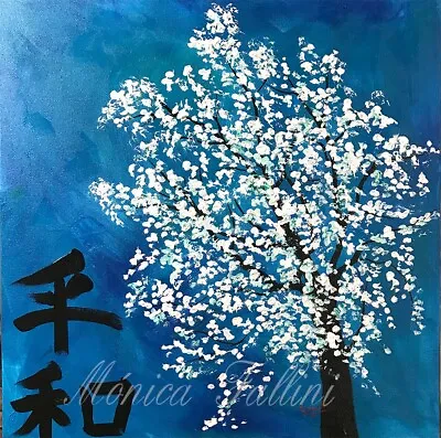 White Cherry Blossoms Sakura Japanese Peace Original Painting 22  X 22  • $169