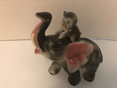 Vintage Hand Painted Ceramic ELEPHANT With Monkey On Back Figurine West Pac • $5.99