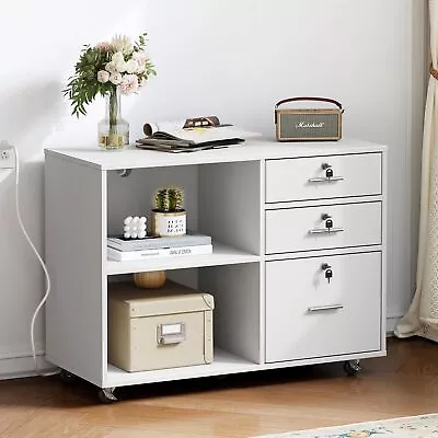 3-Drawer File Cabinet W/Charging Station Office Filing Cabinet Printer Stand • $100.97