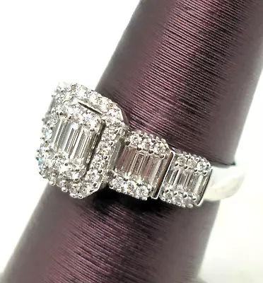 Zales Brand 1 CT TW Multi Baguette Diamond Frame Band Ring Solid 14K White Gold • $997