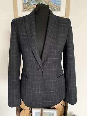 Stunning ZARA Checked Blue Hacking Smart Jacket Blazer Elbow Patches - Size S • £14.99