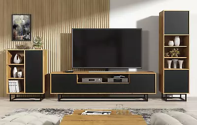 Living Room Set Loft Retro Industrial TV Unit Stand Vintage Oak Cabinet Cupboard • £149.90