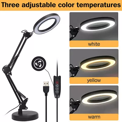 USB Magnifying Glass With LED Light 10X Magnifier Crafts Reading Desk Stand Lamp • $26.33