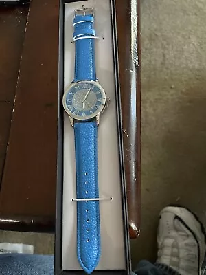 NEW Women's MANHATTAN By Croton Silver Tone Blue Leather Watch. Pull Tab Start • $16.85