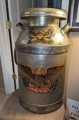 VINTAGE 10 GAL. STEEL MILK CAN Middletown M & C Co Decorated W/ American Eagles • $175