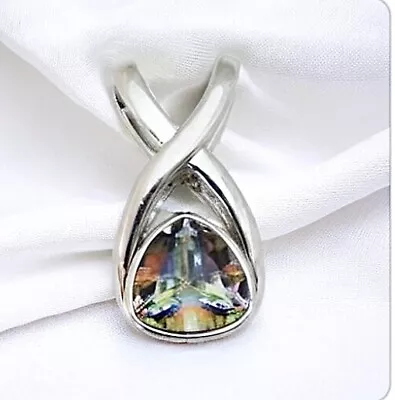 Lia Sophia  Mystic Fire  Silver Tone Color Changing Crystal Stone Pendant Slide • $9.99