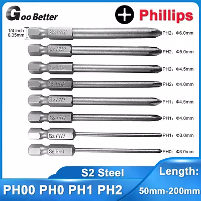 Magnetic Phillips Screwdriver Drill Bit PH00 PH0 PH1 PH2 1/4  Hex Shank Bits Set • $2.99