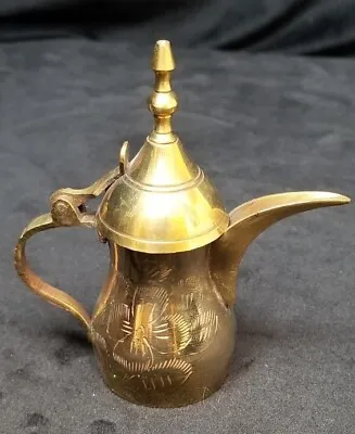 Vintage Solid Brass Etched Miniature Teapot Coffee Pot Pitcher 3.5 Inches India  • $12