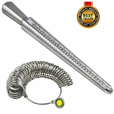 Silver Metal Ring Sizer Gauge Mandrel Finger Sizing Measure Stick Standard Tool • $12.99