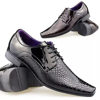 Mens Leather Snake Skin Pattern Shoes Patent Shiny Lace Up Italian Style UK 6-11 • £24.99