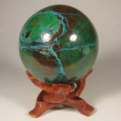 2.1  CHRYSOCOLLA MALACHITE & CUPRITE Polished Sphere W/ Stand – Peru - 55mm • $20.50