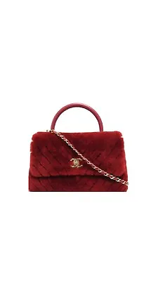 $3950 • Buy Authentic Chanel Red Shearling 2 Way Top Handle Flap Bag
