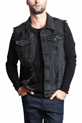 Men's Black Punk Casual Sleeveless Jacket Retro Trend Youth Denim Vest Tops • $20.56