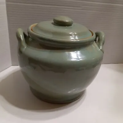 Vintage Celadon Green Ceramic Cookie Jar With Lid- Made In USA • $19.99