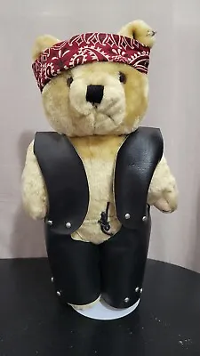 Biker Bear On Stand Harley Davidson Collectible Red Bandana Black Chaps Vest • $15.99