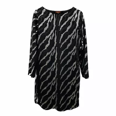$34.99 • Buy V By EVA Size L Sequin Shift Dress Black Silver Sparkly Long Sleeve Party 