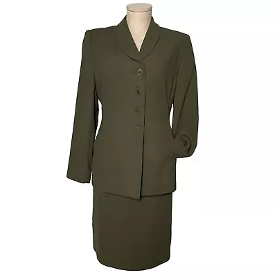 Amanda Smith Women Suit 2 Pc Skirt 4 Button Single Breasted Jacket Green 12P • $54.32