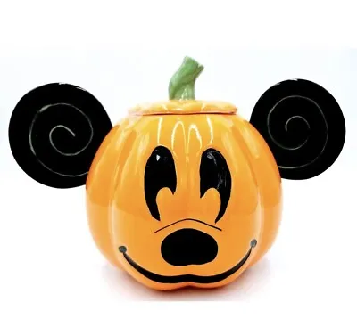 Disney Mickey Mouse Halloween Pumpkin Large Ceramic Cookie Jar Canister- NEW • $37
