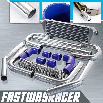 Universal Blue 2.5'' Aluminum FMIC Piping Kit + 27''X7''X2.5'' Intercooler Pipe • $269.99