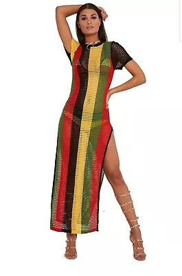 Rihanna Work Dress Rasta Jamaican Side Slit Split Mesh Carnival Riana Reggae NEW • £12.99