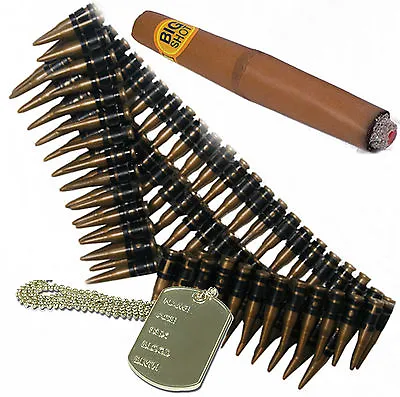 Bullet Belt Dog Tag & Cigar 80s A Team Army Terminator Mexican Fancy Dress • £15.34