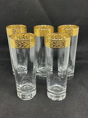 Vintage Crystal 14 Karat Gold Trimmed Italian Tall Drinking Glasses ￼ • $25